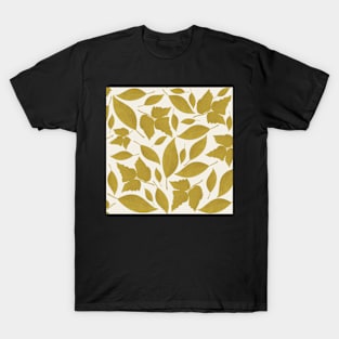 White Cream and Mustard Leaves Pattern T-Shirt